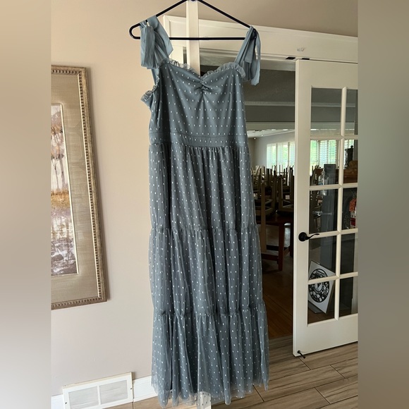 Lulus tie strap Swiss dot midi dress - Picture 3 of 5